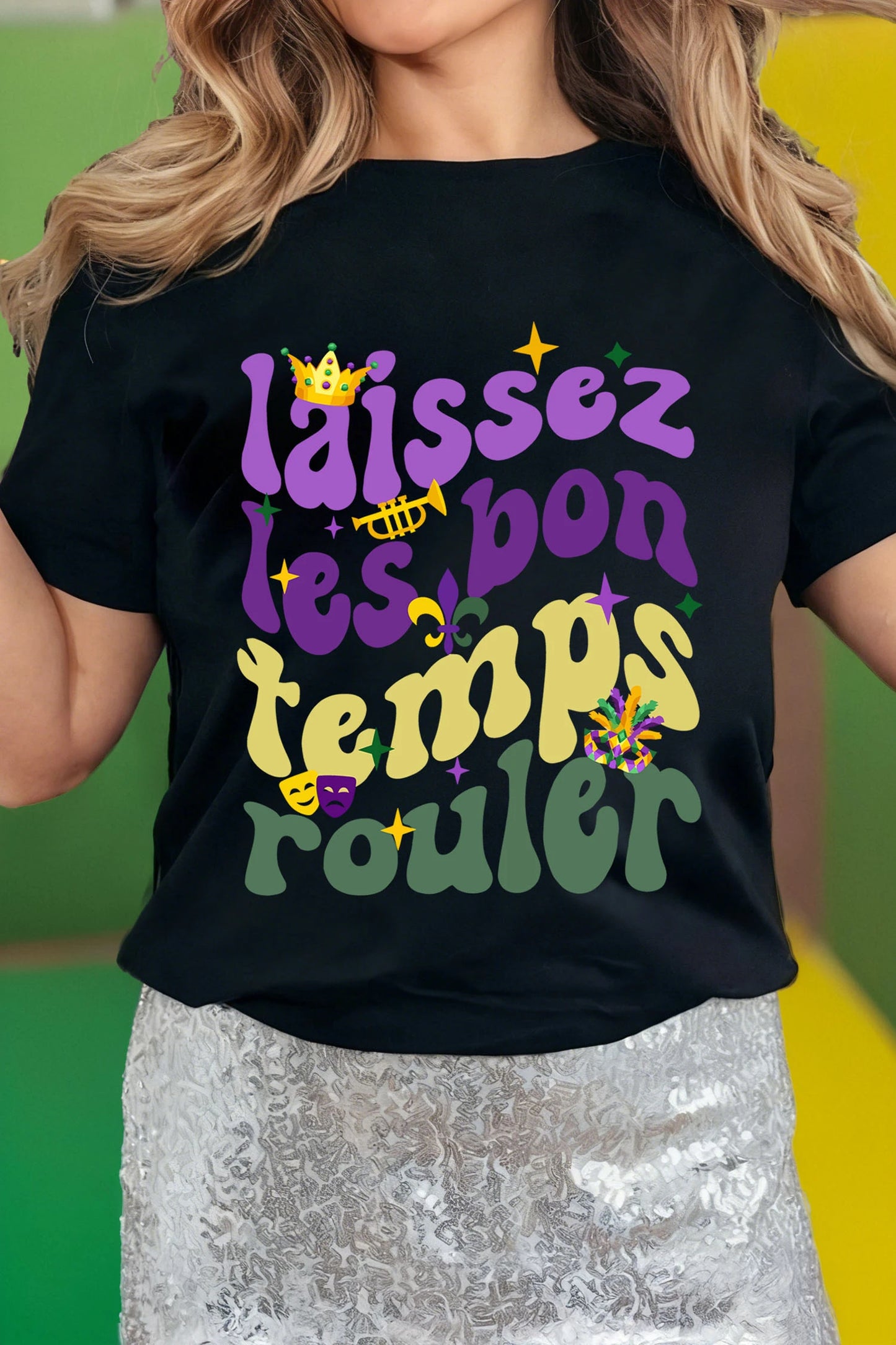 Black Laissez Les Bon Temps Rouler Mardi Gras Tee