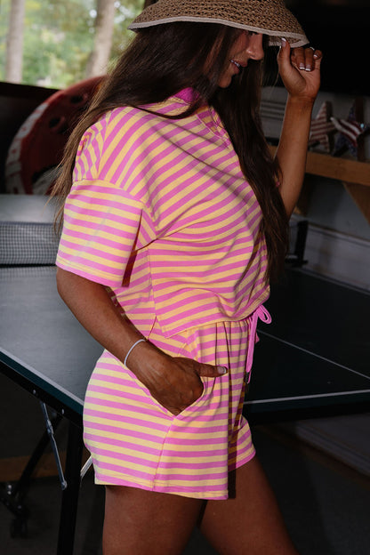 Striped Two Piece Lounge Set Womens Tee and Shorts