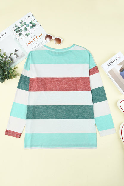 Pink Stripe Plus Size Colorblock Pullover Top