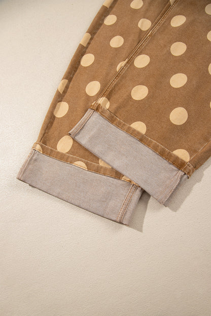 Women's Polka Dot Cuffed Wide Leg Jeans