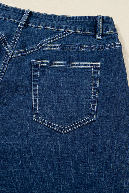 Sail Blue Stitched High Waist Loose Cuffed Jeans