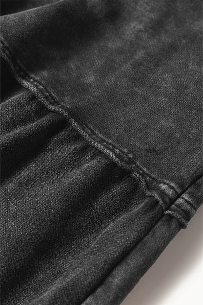 Women's Black Mineral Wash Wide Leg Patchwork Pants