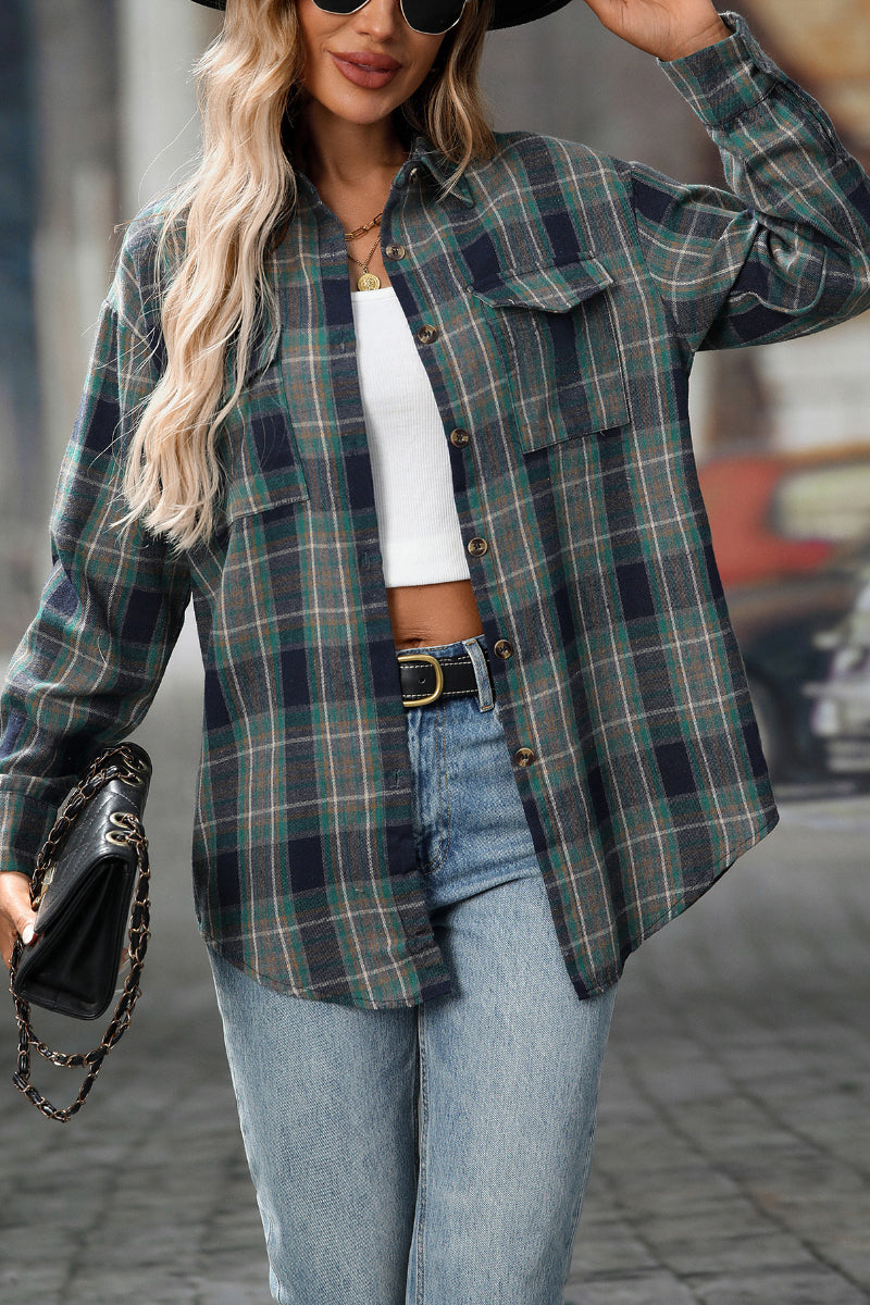 Plaid Long Sleeve Button Down Shirt with Chest Pockets