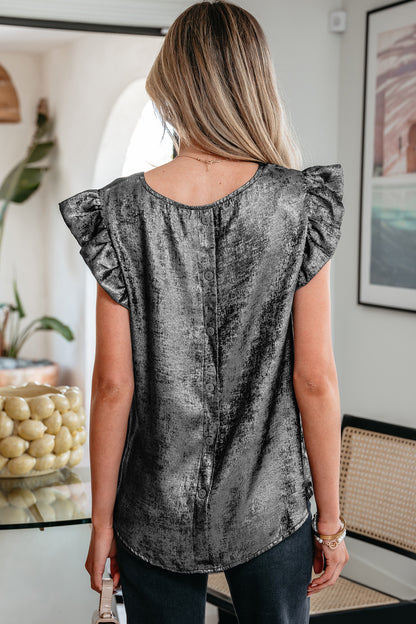 Silver Metallic Ruffle Shoulder Sleeveless Party Top