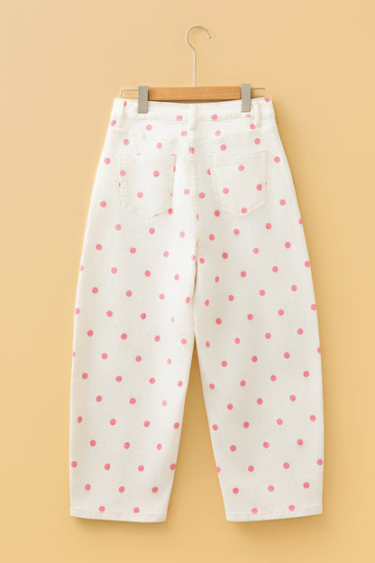 Blue Polka Dot Barrel Jeans High Waist Wide Leg Pants
