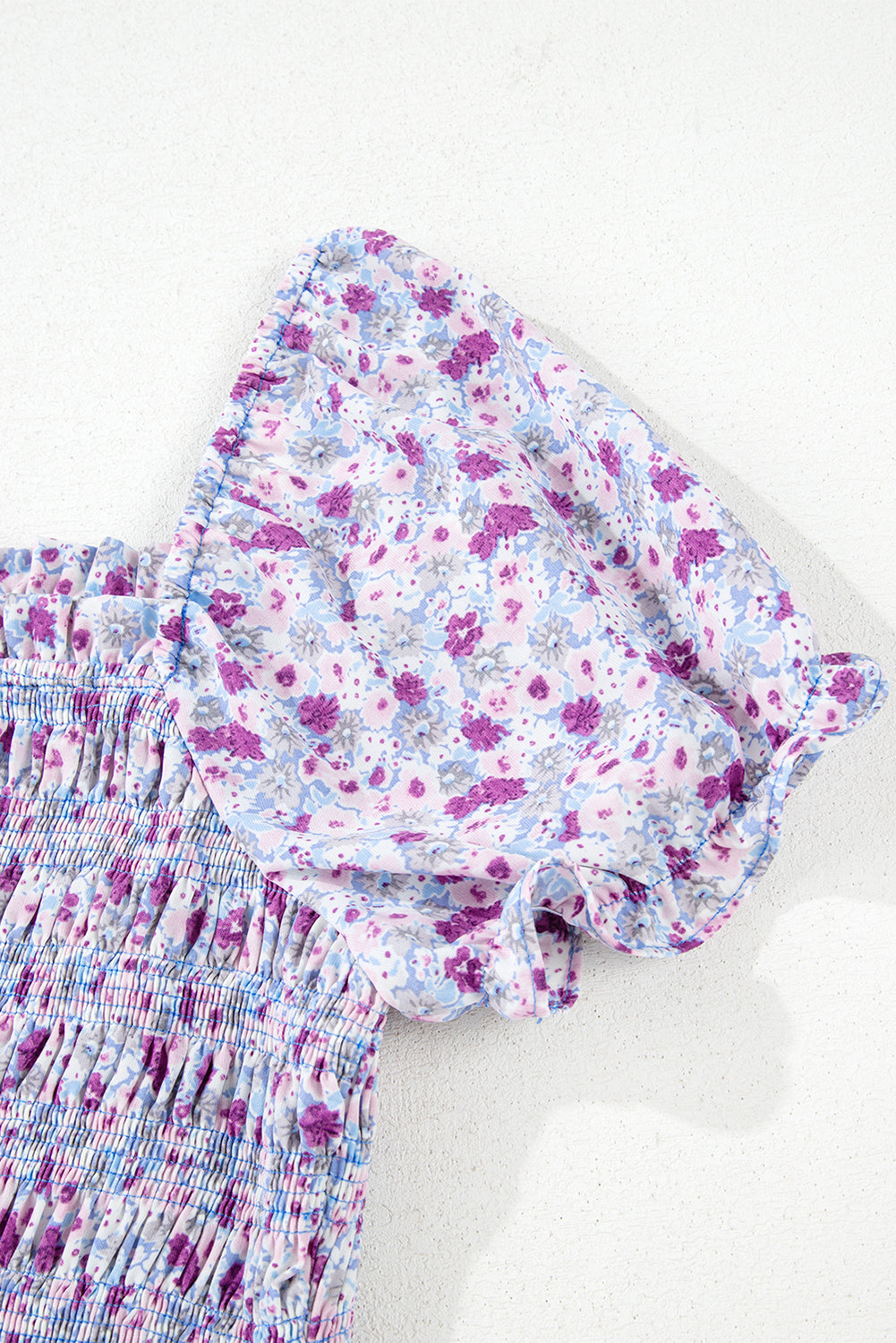 Purple Floral Off Shoulder Smocked Maxi Dress