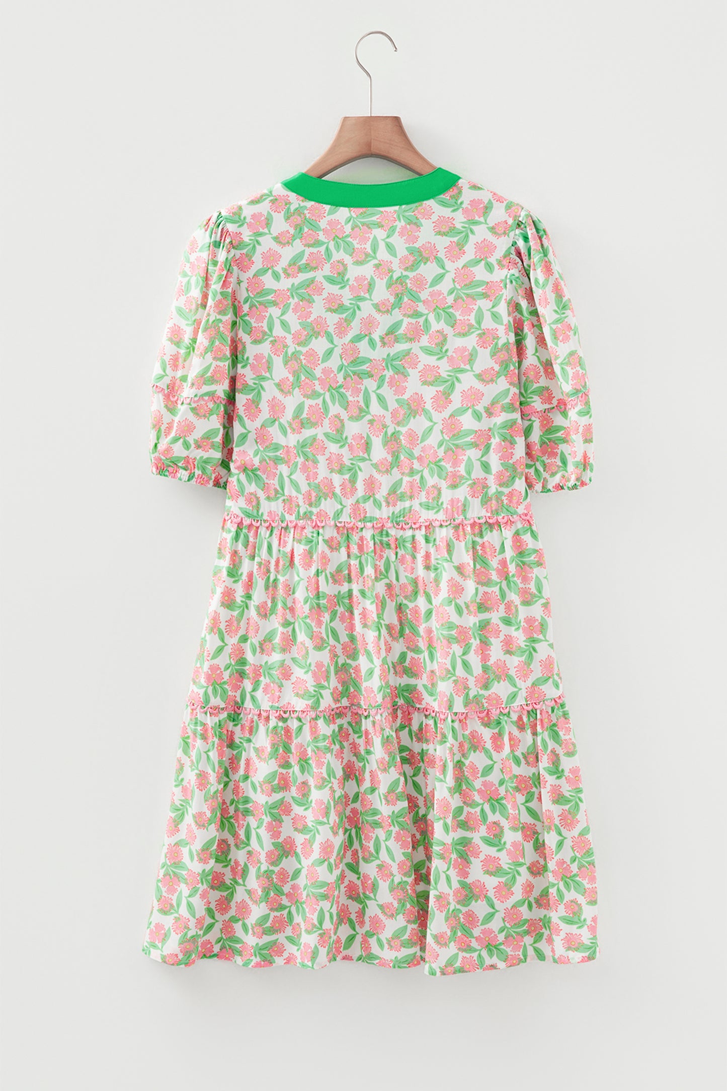 Easter Floral Ricrac Trim Puff Sleeve Dress