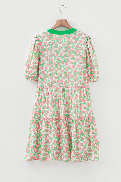 Easter Floral Ricrac Trim Puff Sleeve Dress