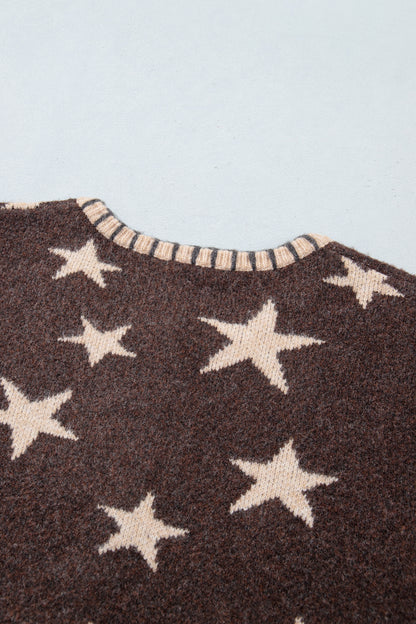 Star Pattern Knit Button Front Cardigan