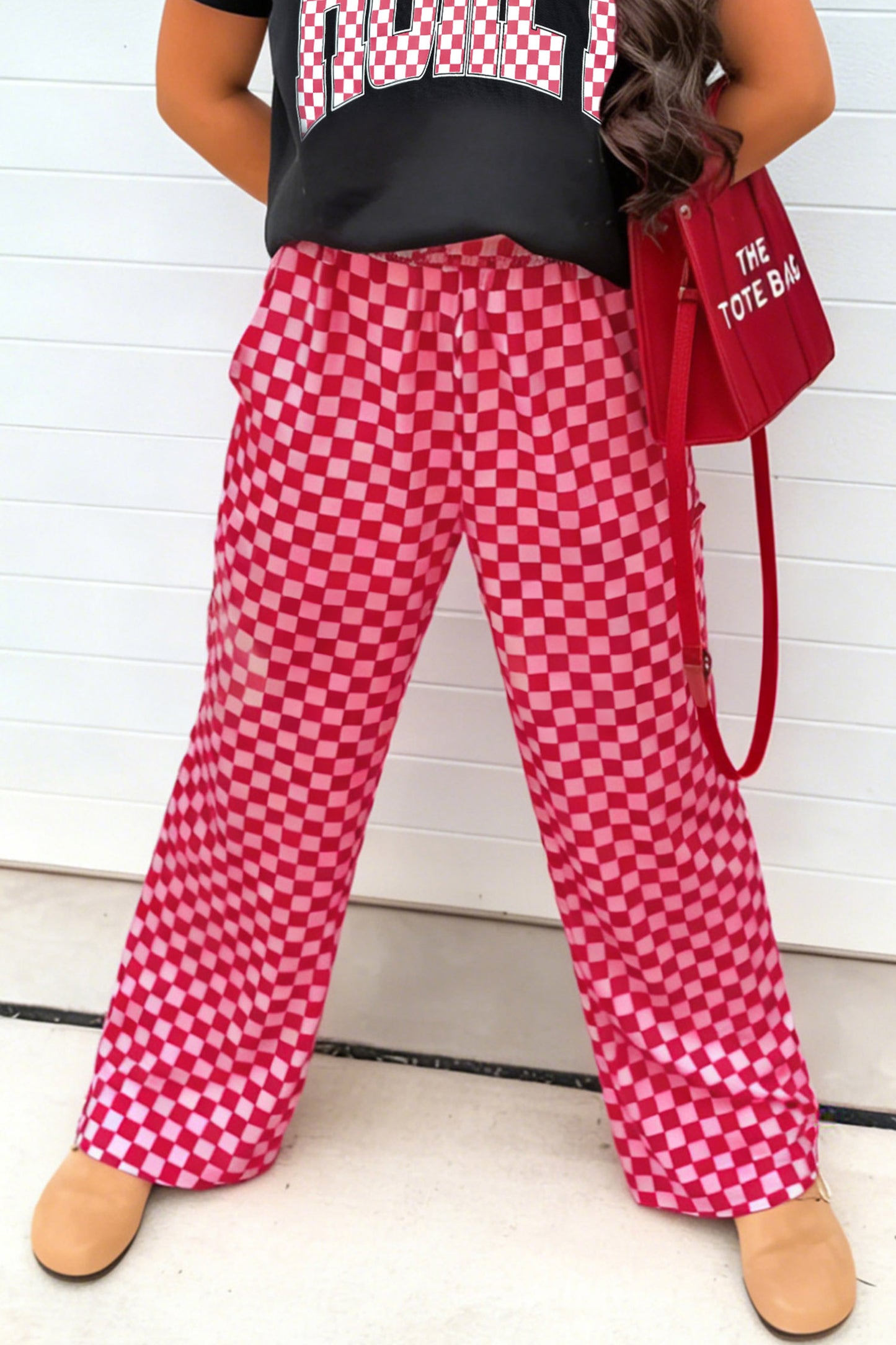 Pink Checkerboard Game Day Lounge Pants for Women
