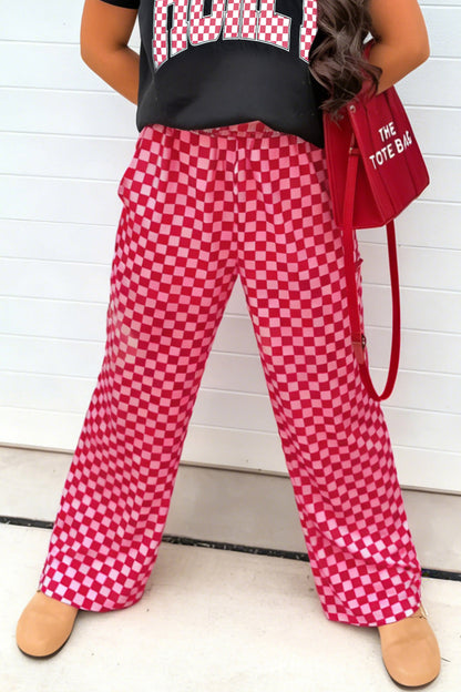 Pink Checkerboard Game Day Lounge Pants for Women