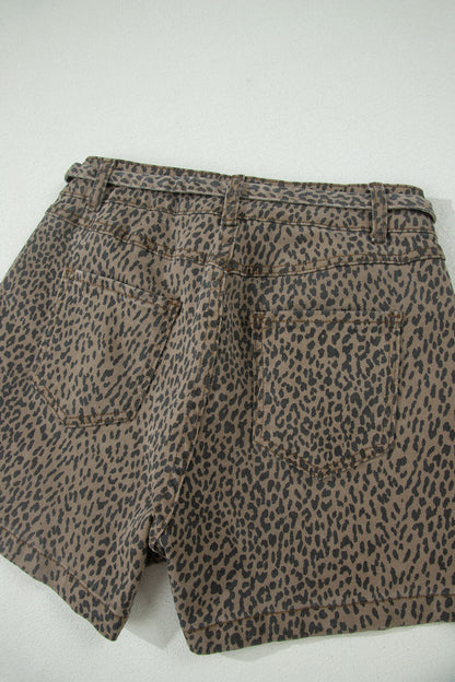 Leopard Print High Waist Loose Denim Shorts