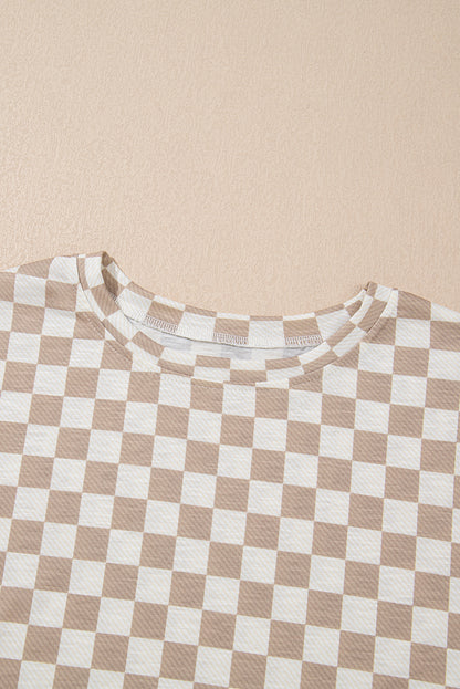 Brown Checkered Lounge Set Tee and High Waist Skort