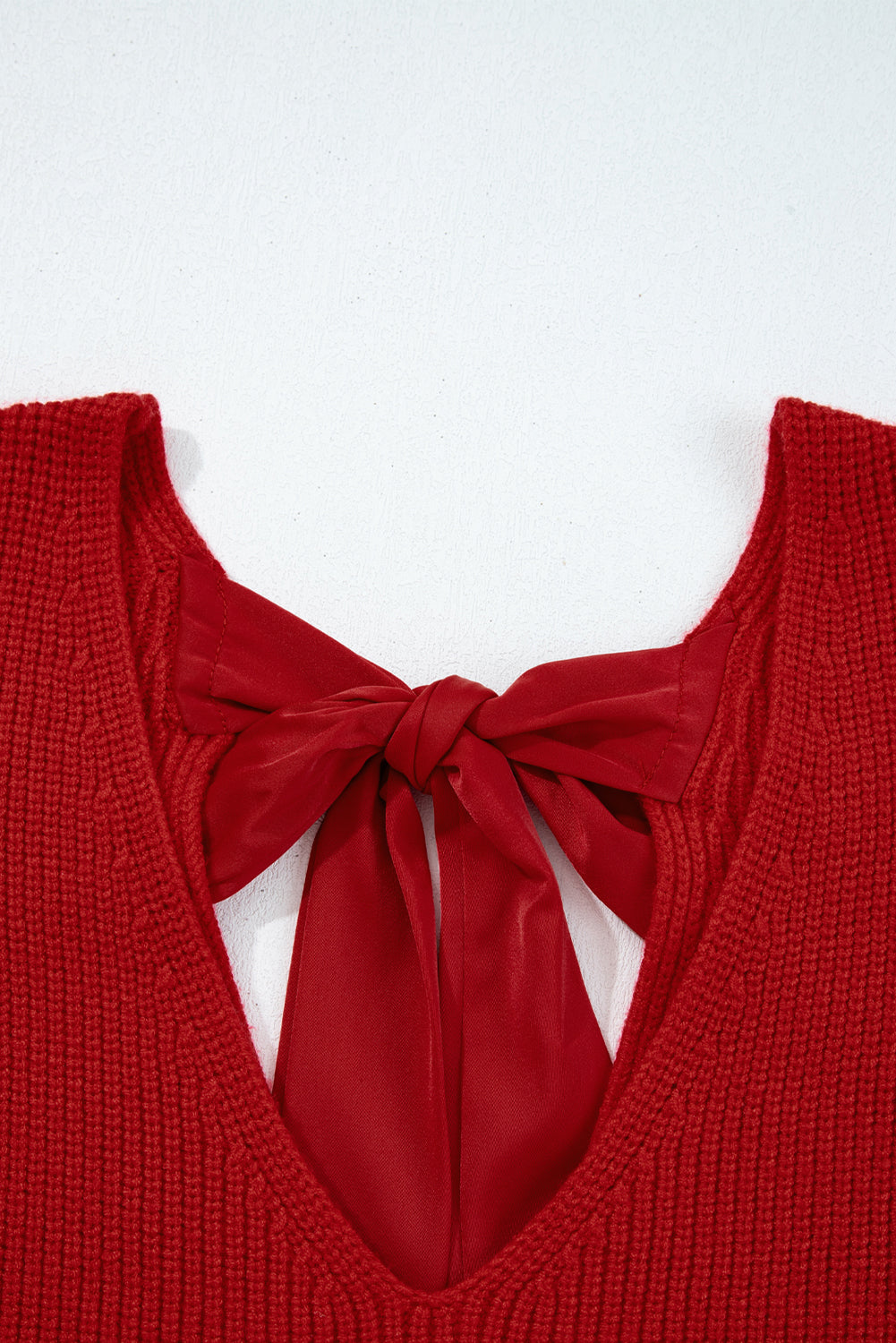 Apricot Lantern Sleeve V Neck Knot Back Sweater