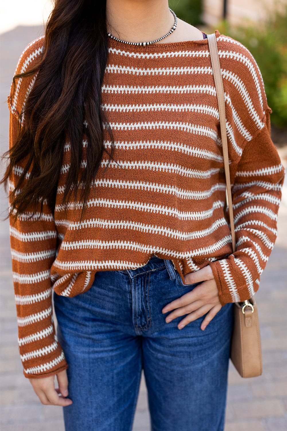 Sky Blue Stripe Drop Shoulder Casual Sweater