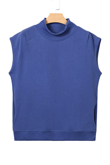 High Neck Cap Sleeve Loose Casual Top