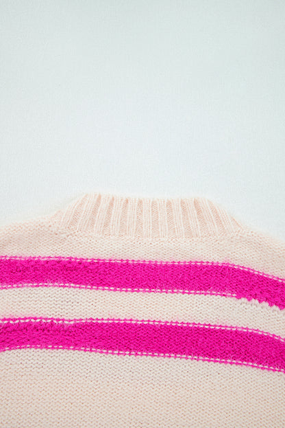 Sequin Letter Graphic Colorblock Loose Knit Sweater