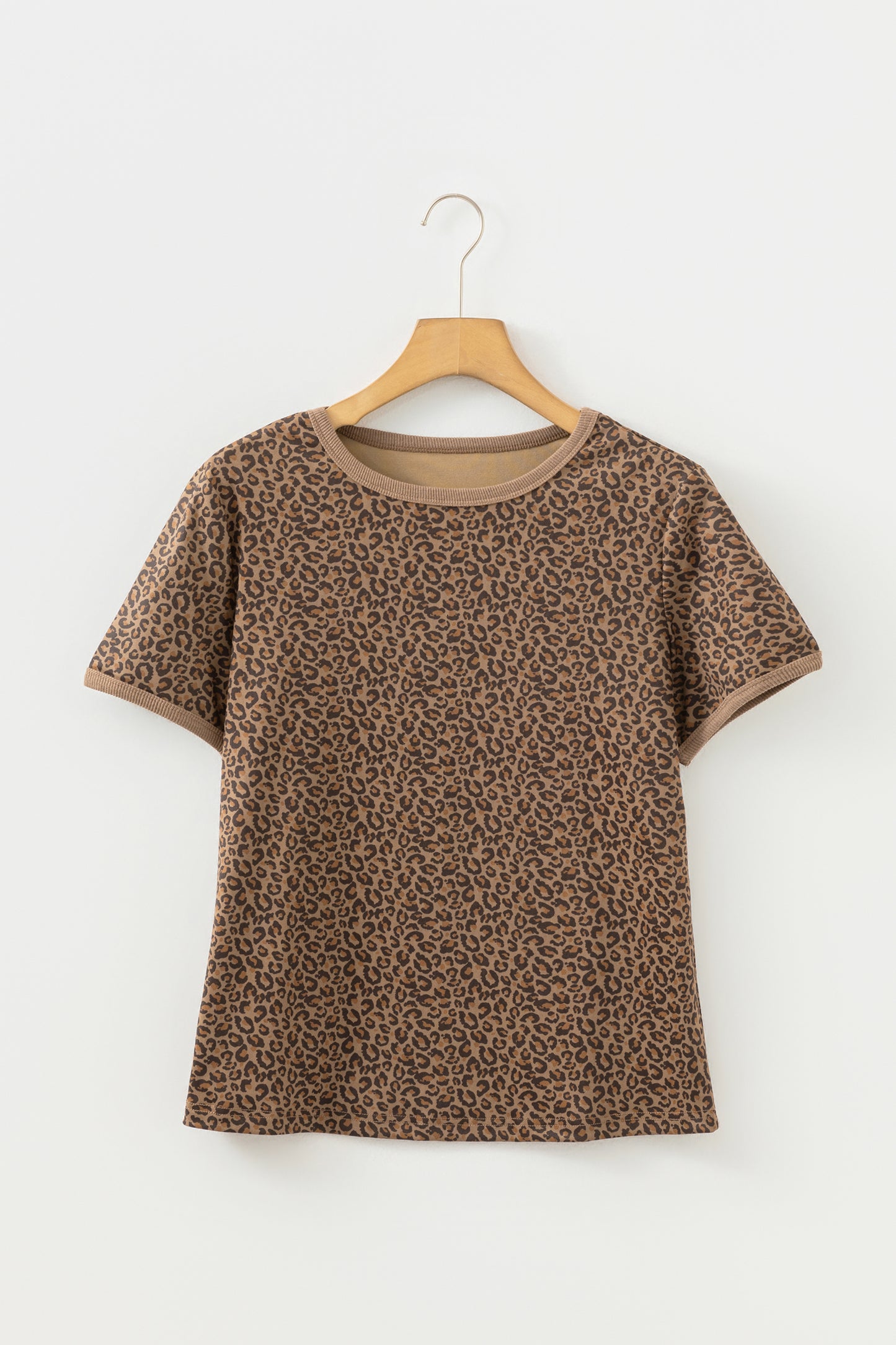 Western Leopard Print Crew Neck Casual Tee for Women