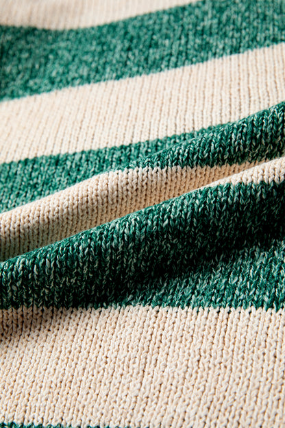 Green Stripe Drop Shoulder Knit Pullover Sweater