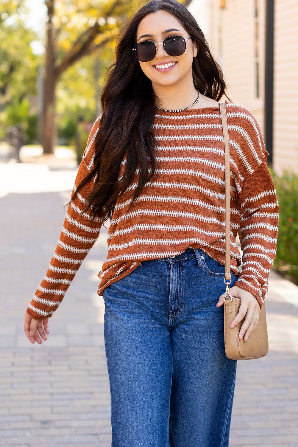 Sky Blue Stripe Drop Shoulder Casual Sweater