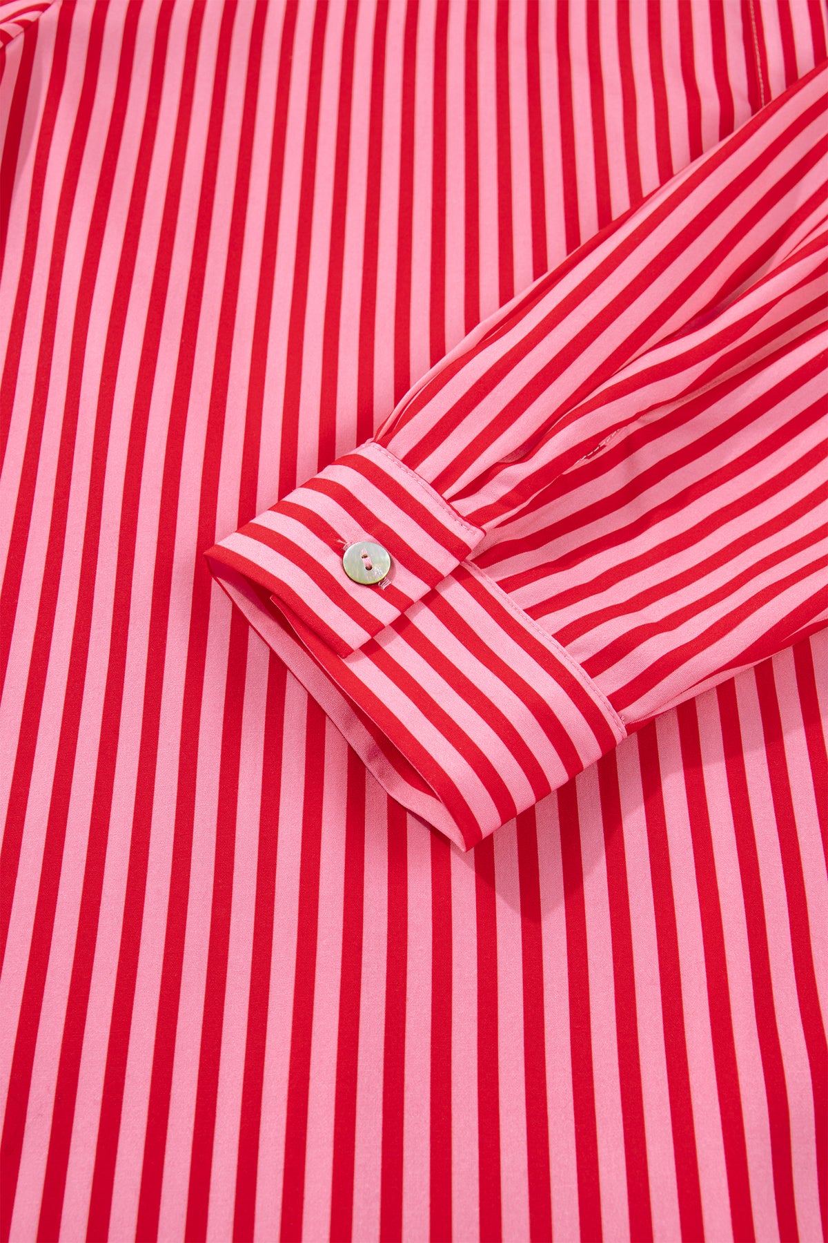 Red Stripe Tie Front Button Up Long Sleeve Casual Shirt