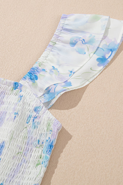Easter Blue Floral Smocked Maxi Dress