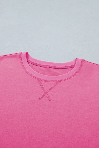 Bright Pink Lounge Set Rainbow Waistband Tee and Shorts
