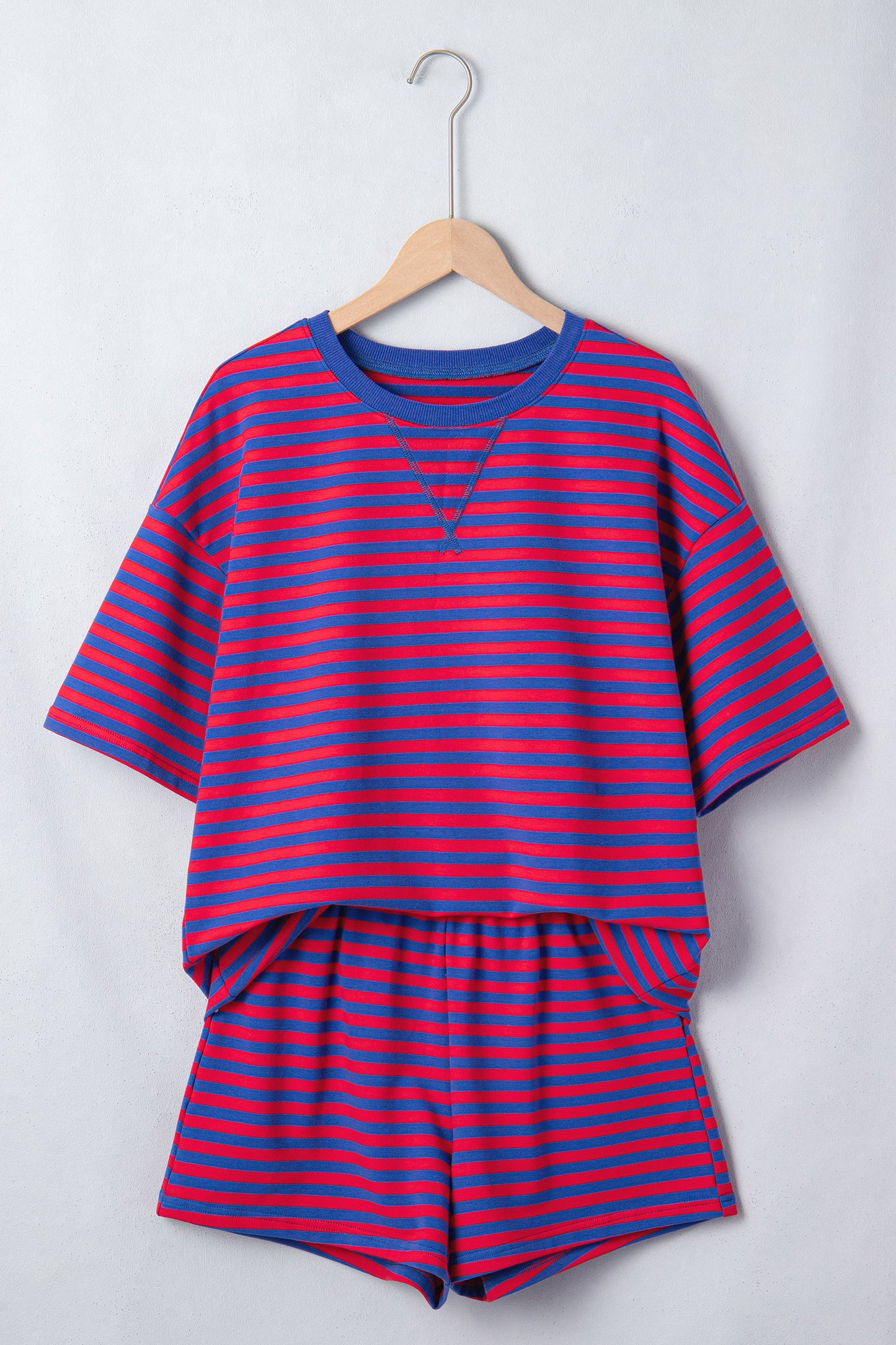 Green Striped Cotton Shorts Set Lounge Outfit