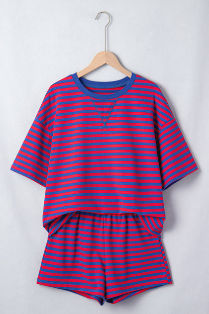 Green Striped Cotton Shorts Set Lounge Outfit