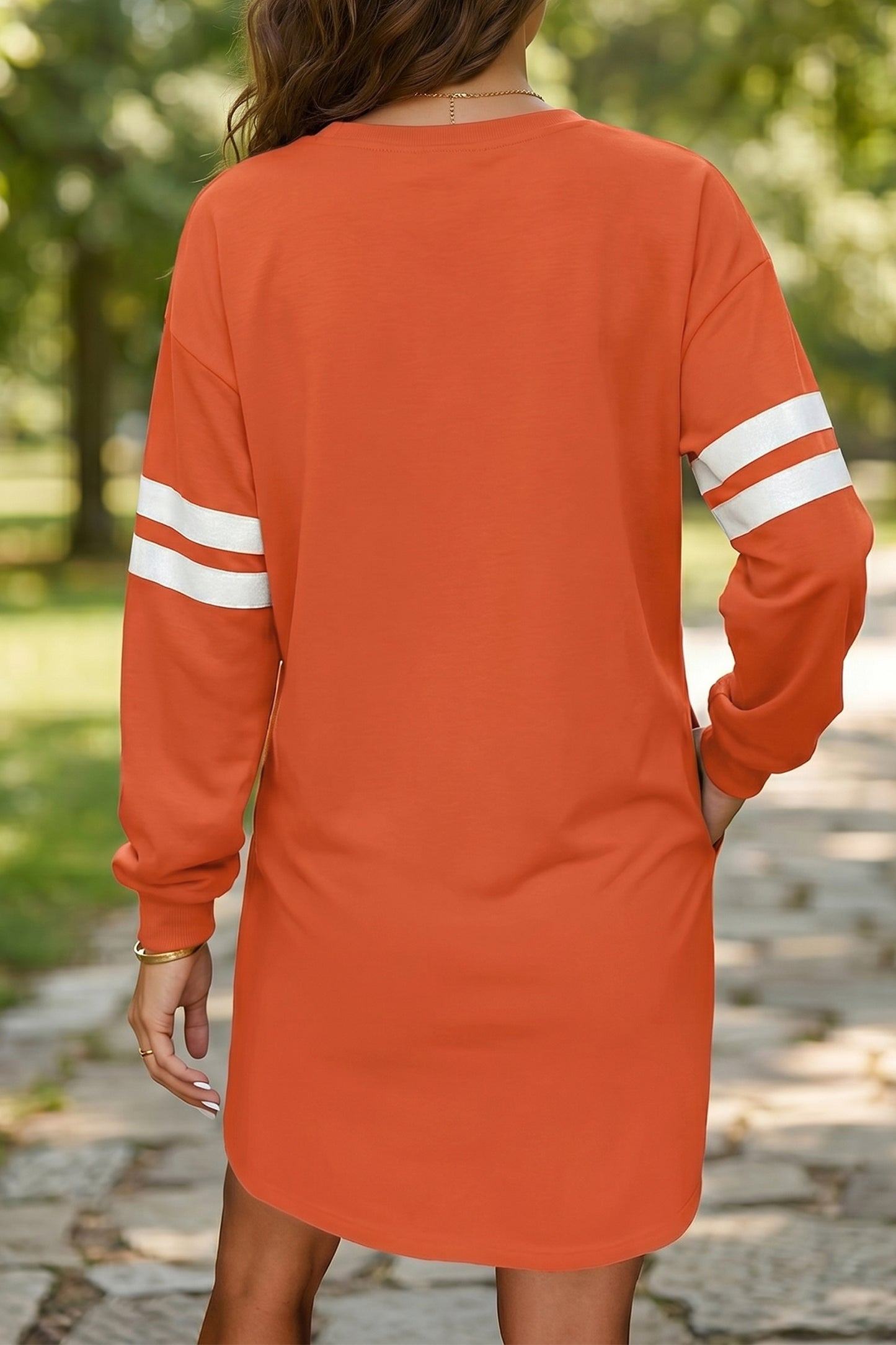 Customizable Varsity Stripe Sleeve Sweatshirt Dress Game Day