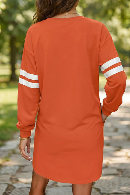 Customizable Varsity Stripe Sleeve Sweatshirt Dress Game Day