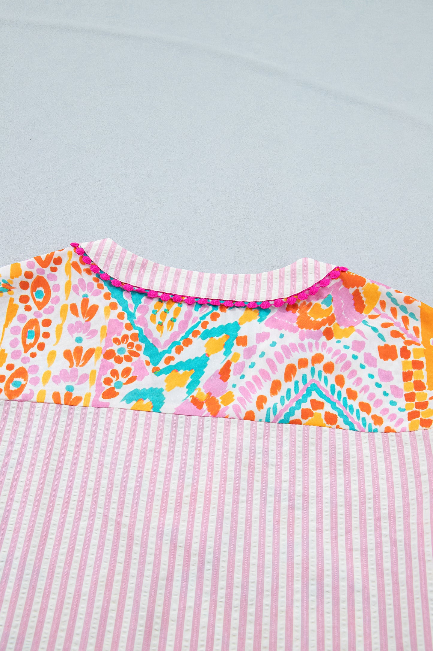 Boho Patchwork Print Flutter Sleeve V Neck Blouse