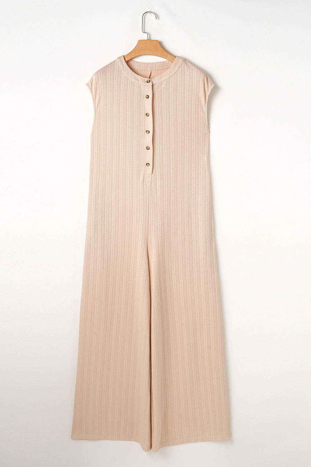 Textured Wide Leg Jumpsuit Sleeveless Button Front