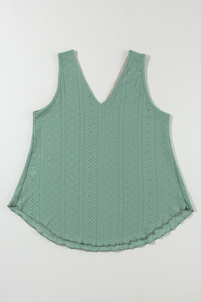 White Lace Crochet V Neck Tank Top Boho Eyelet Blouse