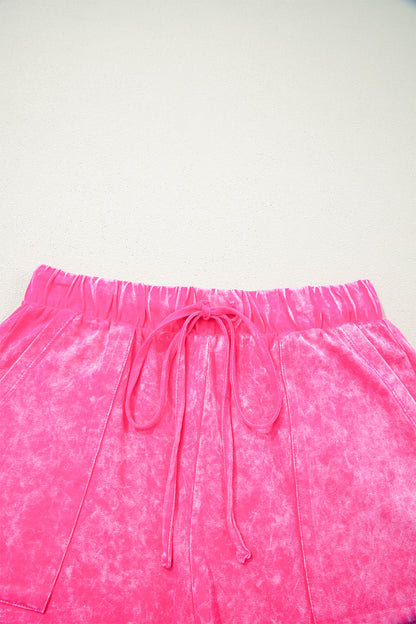 Mineral Wash Cotton Lounge Set Tee and Drawstring Shorts