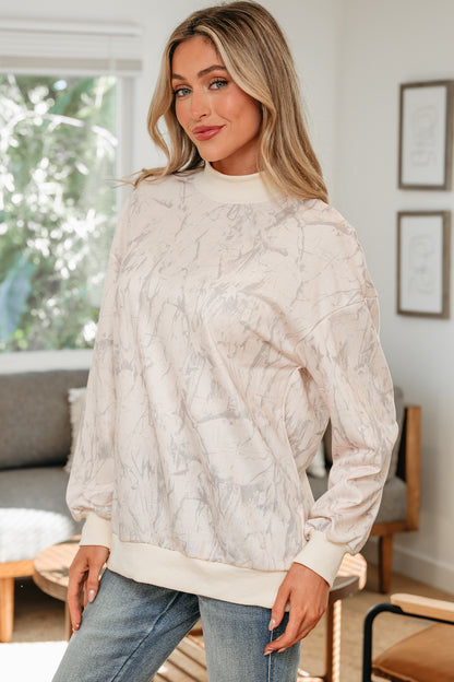 Khaki Camo Baggy Mock Neck Sweatshirt Casual Top