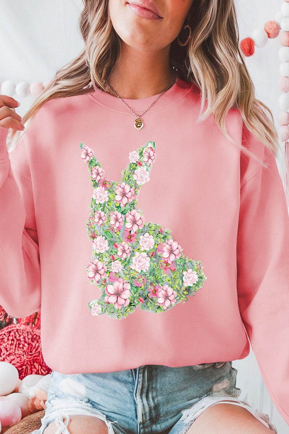 Spring Floral Bunny Easter Crewneck Sweatshirt