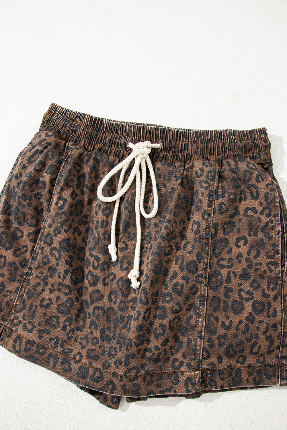 Leopard Print Drawstring Skort Casual High Waist Mini