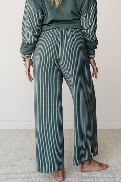 Women’s Stripe 2 Piece Lounge Set Long Sleeve Top Wide Leg Pants