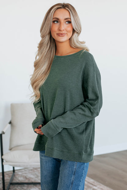 Waffle Knit Loose Long Sleeve Casual Top