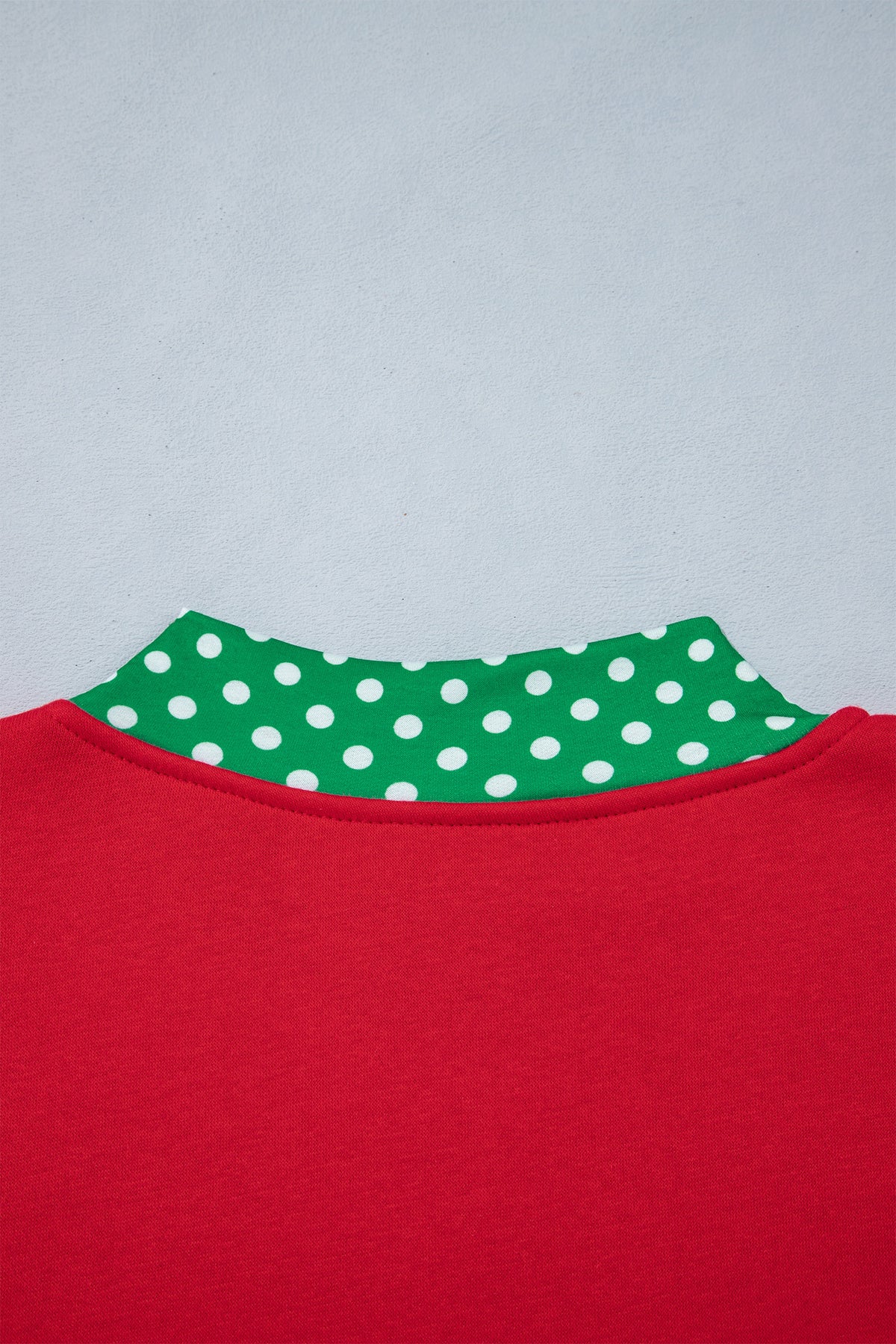 Fiery Red Polka Dot Letter Print Contrast Trim Mock Neck Sweatshirt