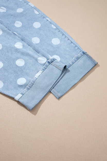 Women's Polka Dot Cuffed Wide Leg Jeans