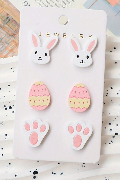 Easter Bunny Egg Paw Acrylic Stud Earrings Set