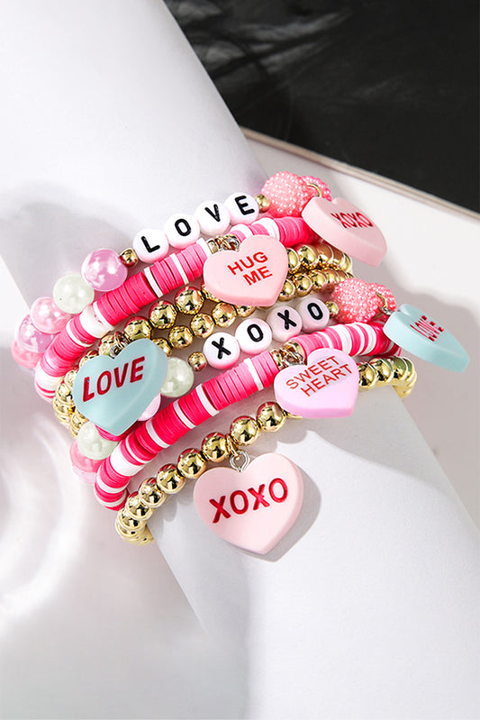 Valentine Heart Beaded Elastic Bracelet Stack Set