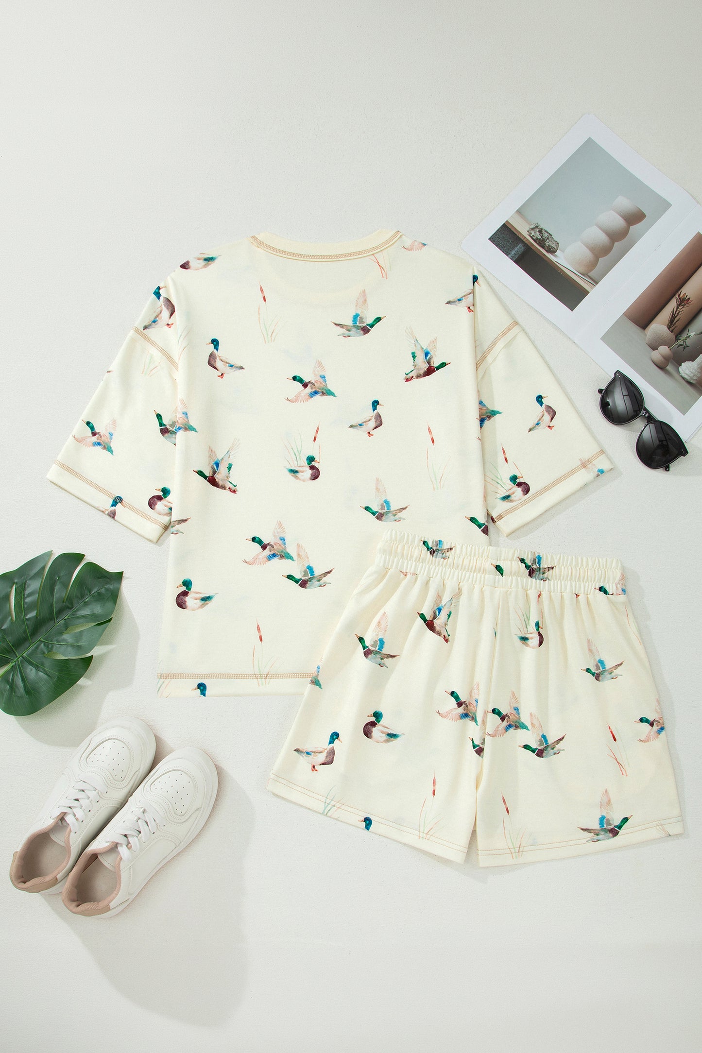 Mallard Duck Print Lounge Set Women Oversized Tee Shorts