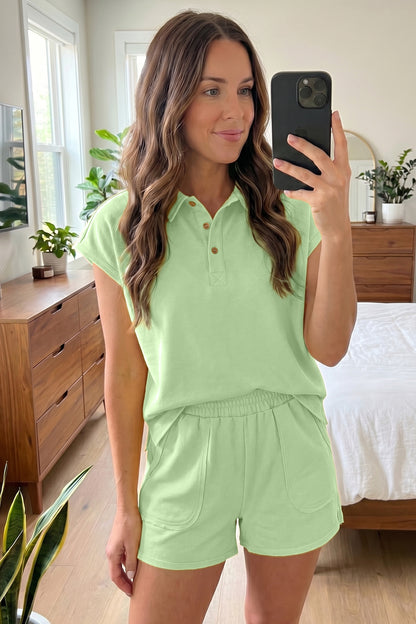 Polo Collar Lounge Set Loose Top and Shorts Outfit