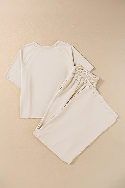 White Raw Hem Loose Tee and Wide Leg Pants Set