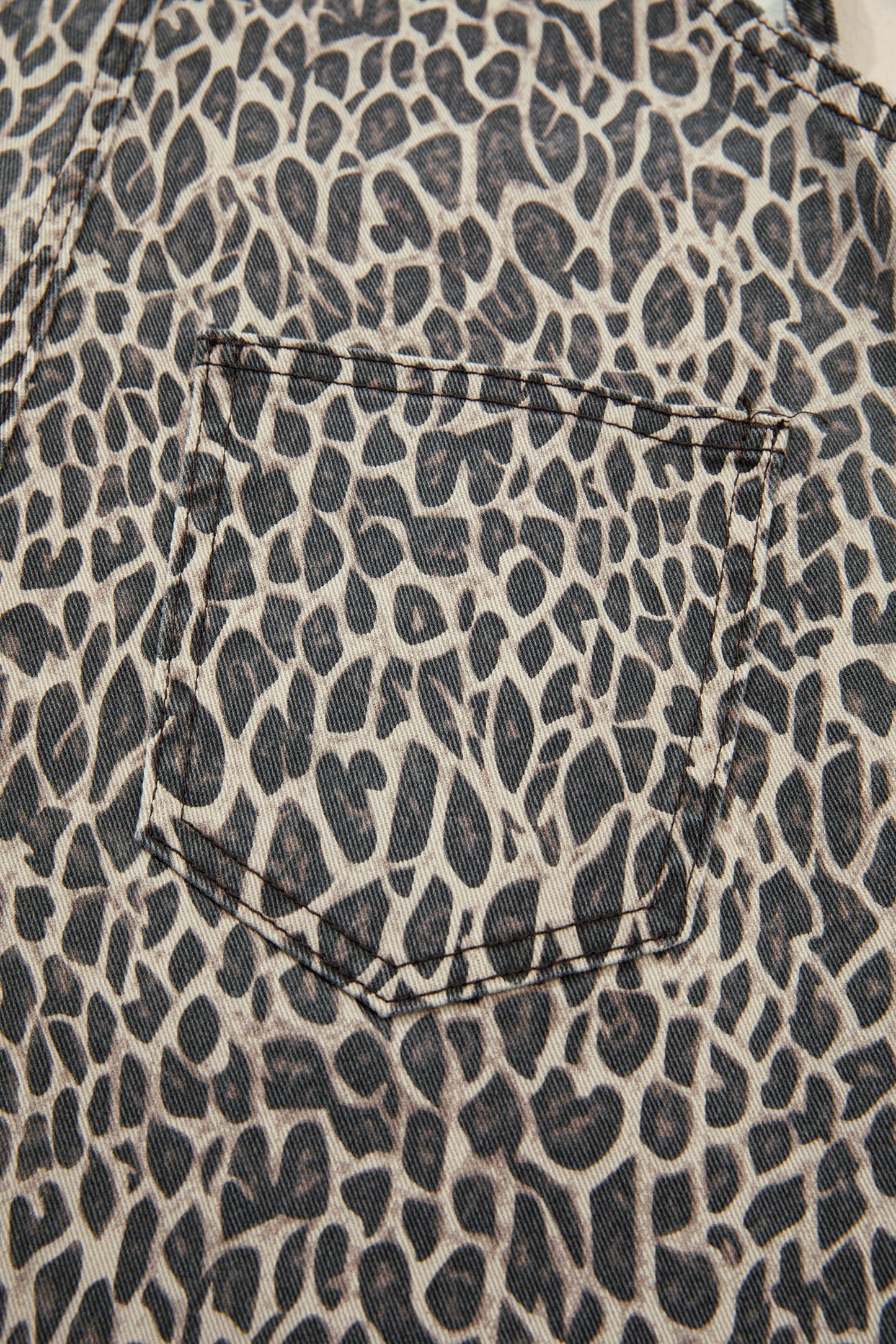 Brown Leopard Print Straight Leg Loose Denim Overall Jumpsuit