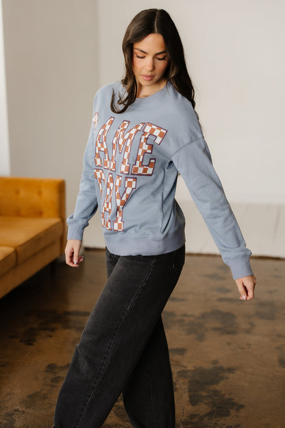 Game Day Checkered Graphic Oversized Crewneck Sweatshirt