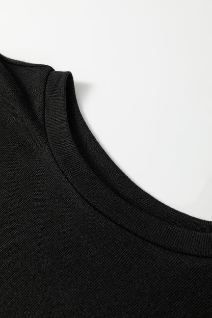 Black Leopard Puff Sleeve Patchwork Casual Top